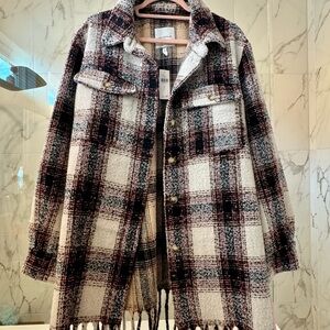 Avec Les Filles Plaid Fringe Hem Shirt Jacket